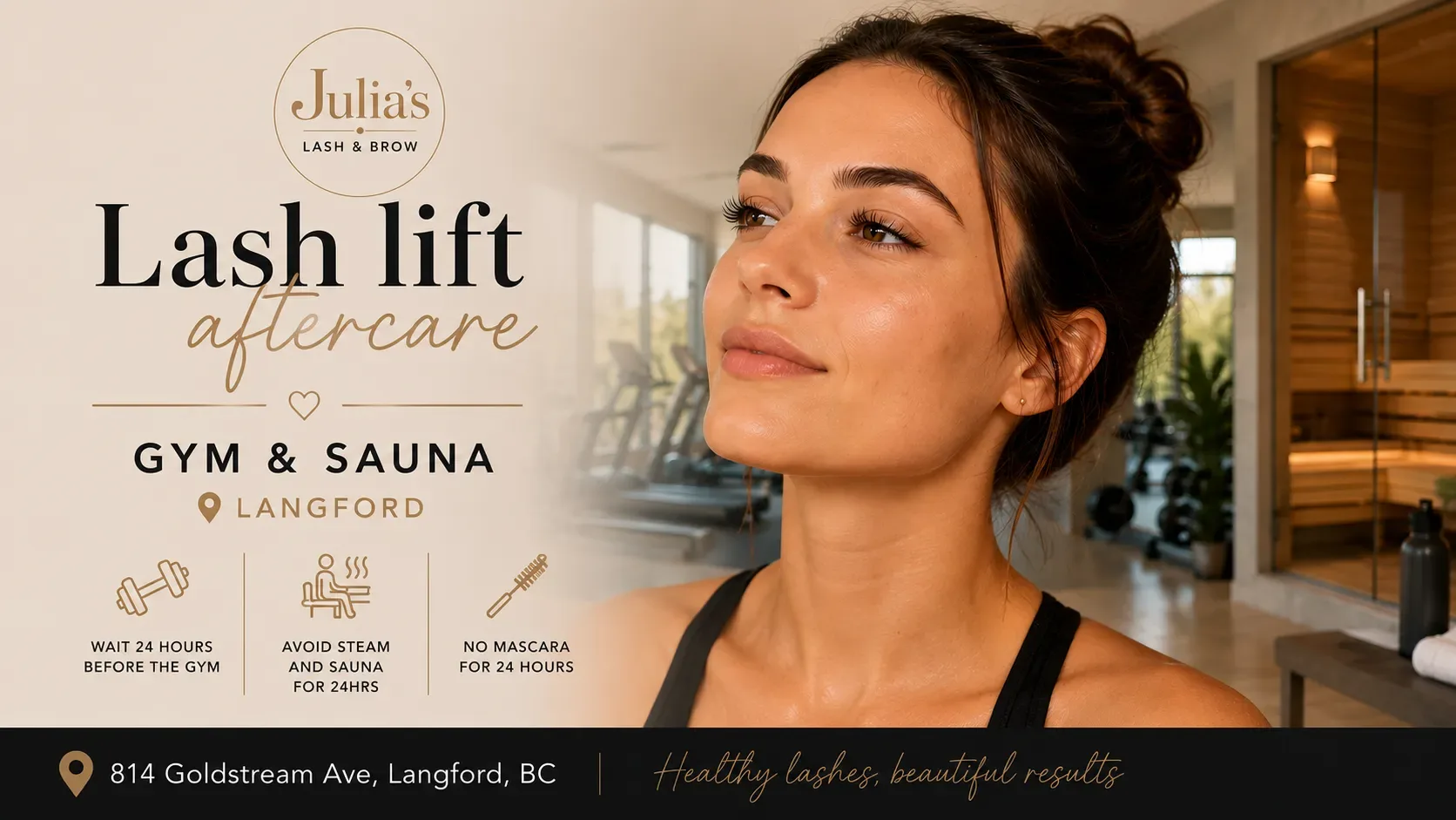 Lash lift aftercare — gym &amp; sauna, Langford
